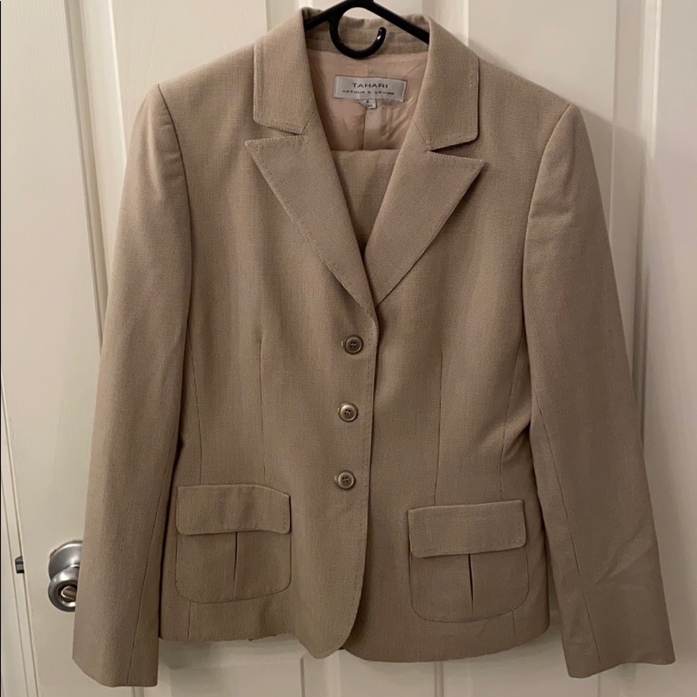 Tahari tan pant suit